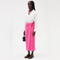 Claudie Pierlot Pink Skirt. Mid Length. Attach To The Side. Us Size 6, Eur 38 100% Polyester Claudie Cares, Recycles Material. Never Worn, New Gingham Jacket, Skirt Coverup, Bubble Gum Pink, Bow Detail Dress, Denim Maxi Skirt, Slip Skirt, Black Midi Skirt, Pink Skirt, Straight Skirt