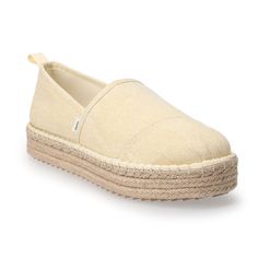 Step into comfort and style with these TOMS Wren women's espadrille platform shoes. Click this FOOTWEAR GUIDE to find the perfect fit and more! Step into comfort and style with these TOMS Wren women's espadrille platform shoes. Click this FOOTWEAR GUIDE to find the perfect fit and more! FEATURES Espadrille design Lightweight Slip-on for easy on and offDETAILS Canvas upper and lining Rope midsole Rubber outsole Round toe Slip-on 1.5-in. platform Spot clean Imported Size: 7.5. Color: Natural. Gend Comfortable Platform Slip-ons For Spring, Platform Espadrilles With Round Toe, Casual Platform Slip-ons For Spring, Casual Platform Slip-ons With Round Toe, Trendy Flat Platform Espadrilles, Casual Platform Espadrilles With Round Toe, Trendy Beige Round Toe Espadrilles, Trendy Beige Espadrilles With Round Toe, Casual Flat Platform Espadrilles