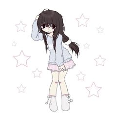 A Girl, Stars, Hair, Anime