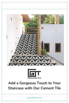 stairs with cement tiles and the text add a gorgeous touch to your staircase with our cement tile