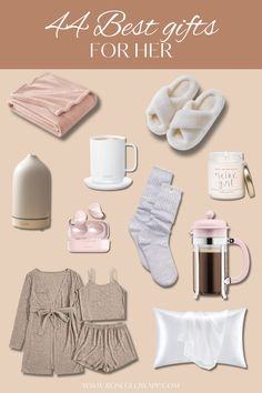 the four best gifts for her is shown in pink, beige and white with text overlay