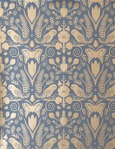 Barn Owls and Hollyhocks Wallpaper in Gold on Charcoal by Carson Ellis for Juju Carson Ellis, Paper Fire, Hand Printed Wallpaper, Barn Owls, Sandberg Wallpaper, Commercial Wallpaper, Barn Owl, Burke Decor, Illustration Inspiration