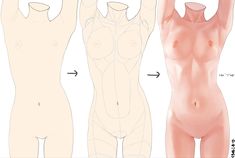 three different views of the same woman's body, one showing her breast and another showing