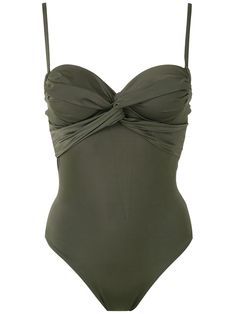 Military green twisted detail swimsuit from Brigitte featuring a sweetheart neckline, a bra support, underwired cups, adjustable thin straps, a back tie fastening, an open back, an elasticated trim, a lining and a satin-like fabric with fresh touch. This item is true to fit. Swimwear must be tried on over your own garments. Fedora Fashion, Honeymoon Wear, Swimsuit Green, Bra Support, Green One Piece, Swimsuit Collection, Luxury Swimwear, Green Swimsuit, Swimsuit Design