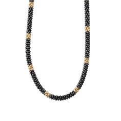 This necklace is crafted with a primary material of 18k yellow gold and features a ceramic gemstone in black. Part of the Gold & Black Caviar collection. Ceramic Beads Necklace, Lagos Jewelry, 16 Inch Necklace, Black Caviar, Ceramic Beads, Black Ceramic, Gold Black, Lobster Clasp, Beading