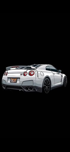 a white sports car on a black background with the tail lights turned to be red