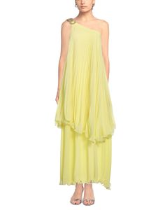 crepe, pleated, metal applications, solid colour with appliqués, deep neckline, one-shoulder, fully lined, no pockets, dress , Color: Yellow , Size: 6 Deep Neckline, Solid Colour, Measurement Length, One Shoulder Formal Dress, One Shoulder Dress, Metallica, Clothing And Shoes, Long Dress, One Shoulder