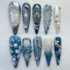 xiaohongshu nails, chinese trendy nails, korean trendy nails, long nails, nail inspo inspiration, nail tech, nail tutorial, cute nails, pretty nails, nail art, birthday nails, kpop nails, trendy nails, nail art, 3d nails Ice Queen Nails, Trendy Long Nails, Nail Art Birthday, Chinese Nails Designs, Xiaohongshu Nails, Nails Chinese, Nails Kpop, Chinese Nails, Kpop Nails