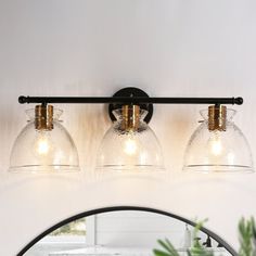 three light bathroom fixture with clear glass shades