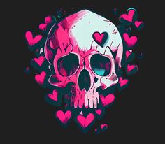 a colorful skull with hearts on it