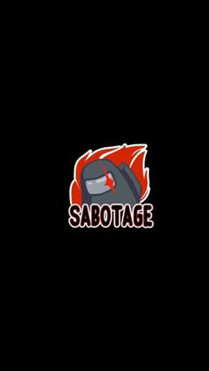 the sabotage logo is shown in red and black, with flames coming out of it