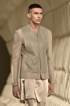 Shop for Rohit Gandhi + Rahul Khanna Grey Satin Louvers Wrap Around Kurta for Men Online at Aza Fashions Designer Wear Long Sleeve Bandhgala For Fall, Designer Bandhgala For Spring With Long Sleeves, Fall Bandhgala With Long Sleeves, Designer Long Sleeve Nehru Jacket For Festive Occasions, Designer Long Sleeve Nehru Jacket For Spring, Designer Long Sleeve Bandhgala For Spring, Designer Long Sleeve Bandhgala For Fall, Designer Long Sleeve Kurta For Spring, Designer Festive Long Sleeve Outerwear