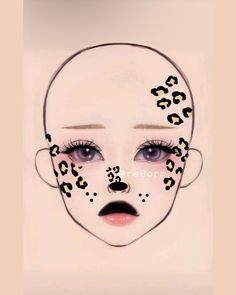 Cute Makeup Designs, Make Up Template Face, Kid Makeup Looks, Makeup Ideas Unique, Leeeexz Makeup, Animal Makeup Looks, Makeup Horor, Graphic Makeup Looks, Face Painting Aesthetic