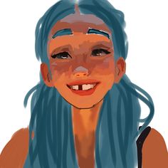 a digital painting of a woman with long blue hair and piercings on her nose