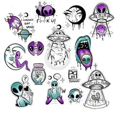 an image of alien stickers on a white background