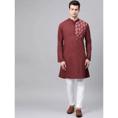 Cotton Bandhgala For Eid And Puja, Cotton Bandhgala For Puja And Eid, Red Cotton Kurta With Dabka Detail, Red Cotton Kurta With Dabka, Red Cotton Kurta With Dabka Embroidery, Red Cotton Sherwani For Diwali, Red Floral Embroidered Kurta For Eid, Cotton Long Sleeve Bandhgala For Navratri, Long Sleeve Cotton Bandhgala For Navratri