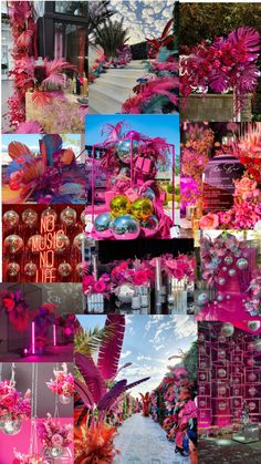 a collage of pink and purple images