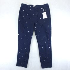 New With Tags Spring Polka Dot Cotton Pants, Polka Dot Cotton Bottoms With Pockets, Orange Linen Pants, Preppy Logo, Chino Pants Women, Jcrew Collection, Jcrew Women, Wool Pants, Blue Polka Dots