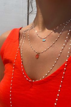 gigi clozeau jewelry, 18k gold necklaces and pendants, sautoir, white, coral, red, orande, turquoise, eye pendant, ojo pendant, resin madone pendant, summer, beach, vacation, holiday, vibes, fashion, style, inspo, aesthetic 18k Gold Necklace, Timeless Pieces, Long Necklace, 18k Gold, How To Find Out, Gold Necklace, Perfect Gift, Yellow Gold, Yellow