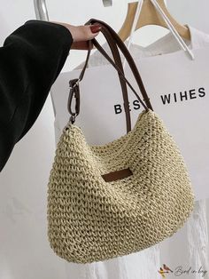 BirdinBag - Versatile Khaki Straw Bag - Adjustable Strap, Perfect for Vacation Casual Beach Bag Pouch For Everyday Use, Casual Everyday Pouch Beach Bag, Lightweight Beige Rectangular Shoulder Bag, Casual Everyday Use Beach Bag Pouch, Versatile Straw Bag With Removable Pouch For Daily Use, Eco-friendly Beige Bags With Adjustable Strap, Eco-friendly Beige Bag With Adjustable Strap, Versatile Daily Use Straw Bag With Removable Pouch, Everyday Pouch Bags With Braided Handles