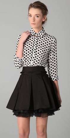 dots and cute skirt Button Up Outfit, Business Savvy, Cheap Skirts, Dot Shirt, Black Circle, Polka Dot Shirt, Casual Clothes, Fashion Website, Httyd