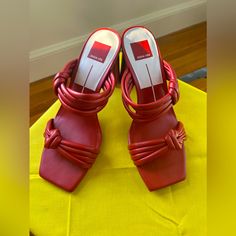 Beautiful Burgundy Slip-On Sandals. Heel 3” Modern Red Sandals With Sculpted Heel, Modern Red Sandals With Heel Loop, Red Sandals With Padded Heel And Square Toe, Red Leather Sandals With Square Toe, Red Square Toe Sandals With Padded Heel, Modern Red Sandals For Party, Dolce Vita Shoes, Slip On Sandal, Women's Shoes Sandals