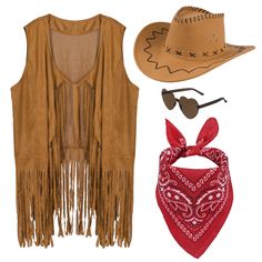 PRICES MAY VARY. 100% Polyester Imported Package Includes:You will get 1 cowgirl hat ,1 cowgirl tassel sleeveless vest, 1 bandanas and 1 heart glass in your package, so you don't have to worry about matching for classic Western Cowgirl Outfits Set Suitable Size :The fringe shaw is soft and stylish，Each cowboy hat measures about 13.4*14.96*4.7inch, a suitable wearing size for most people; With a adjustable rope on it, you can adjust the tightness according to your needs; The bandana is 55 x 55 cm Men Halloween Costumes, Western Cowgirl Outfits, Cowgirl Costume, Fringe Vest, Shaped Sunglasses, Cowgirl Hat, Heart Shaped Sunglasses, Mens Halloween Costumes, Country Concerts