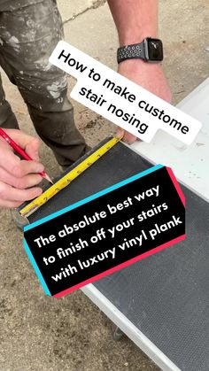 a person holding a pencil and writing on a piece of paper that says, how to make custom stair rails?