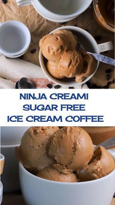 two bowls filled with ice cream on top of a table