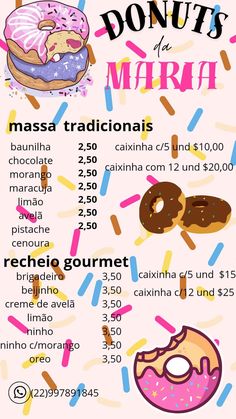 a menu for donuts with different toppings