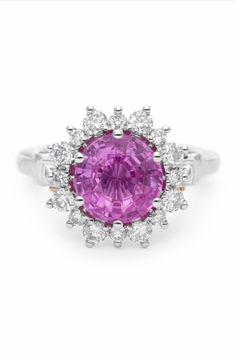 Bespoke pink sapphire engagement ring with rainbow hidden accents Now Is The Time