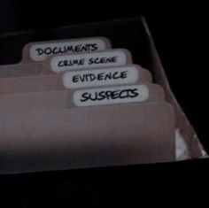 three file folders labeled documents and evidence