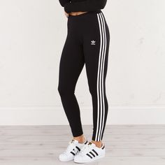 Never Worn W/O Tags Adidas 3 Stripe Leggings Black And White Sweatpants, Adidas Pants Women, Stripe Tights, Womens Running Pants, High Waisted Black Leggings, Adidas Three Stripes, Burgundy Leggings, Striped Tights, Adidas Leggings