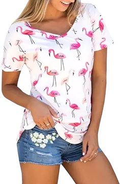 PRICES MAY VARY. Womens Short Sleeve Shirts Casual Summer Tops Flamingos Printed Tees Blouse Material: Lightweight,soft and breathable. Style: V Neck Tee, Flamingos Printed Tees, Summer Tops, Short Sleeve Tshirt, Casual T-shirt, Graphic Tees. Suitable for matching pants, leggings, skirts, shorts, jeans, and so on. As different computers display colors differently, the color of the actual item may vary slightly from the above images, thanks for your understanding. 
 It is cute, matches with every Flamingo T Shirt, Freedom Shirts, Short Sleeve Shirt Women, Casual Long Sleeve Shirts, Casual Summer Tops, Flamingo Print, Blouse Material, Short Sleeve Shirts, Plus Size Kleidung