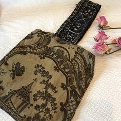 "Antique Roaring Twenties Silk Purse. One Side Rosy Brocade and One Golden Brocade. Black Silk Embroidered Handle. Small Bag Purse. Great Little Antique Bag for Costuming. Size: 6 7/8\" X 7\" Body, 2 1/8\" Wide Handle, 12\" Long For other vintage items see: www.VeryVictorianStudio.etsy.com Thanks for looking!" Luxury Handmade Antique Bags, Lace Placemats, Large Tote Purse, Silk Purse, Fredericksburg Va, Vera Bradley Purses, Roaring Twenties, Silk Brocade, Tote Purse