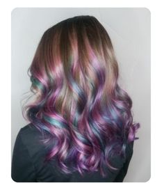 Rainbow Hair Highlights, Hair Highlights Ideas, Oil Slick Hair, Unicorn Hair Color, Hair Rainbow, Side Braids, Highlights Ideas, Rainbow Hair Color, Summer Haircuts