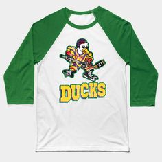 Distressed-style logo of The Mighty Ducks -- Choose from our vast selection of Baseball T-Shirts to match with your favorite design to make the perfect custom graphic Baseball T-Shirt. Customize your color! Perfect for working out or casual wear for men and women. Mighty Ducks Logo, Emilio Estevez, Duck Logo, Mighty Ducks, Jersey Baseball, Sport Hockey, Anaheim Ducks, Baseball T Shirt Designs, Baseball T Shirts