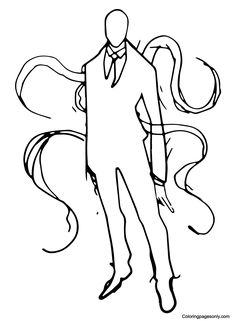 a black and white drawing of a man in a suit with his hands on his hips