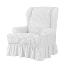 a white chair with ruffles on it