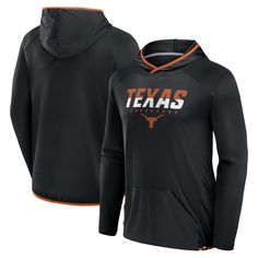 Gear up for game day with this Texas Longhorns Transitional Pullover Hoodie T-Shirt from Fanatics. This lightweight hoodie T-shirt features contrast-color trim on the hood and hem for a sporty look that's perfect for layering. The Texas Longhorns name and logo are proudly displayed on the front, making it clear where your allegiance lies. Hooded Tops With Team Logo For Fans, Hooded Tops With Team Logo For Fan Gear, Fan Merchandise Drawstring Hood Top, Hooded Team Spirit Tops With Logo, Hooded Tops With Team Logo, Team-colored Hooded Top For Fan Gear, Sporty Tops With Drawstring Hood For Fan Merchandise, Team-colored Hooded Tops With Team Logo, Game Day Fan Apparel Tops With Drawstring Hood