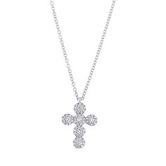 0.25ct Round Cut Diamond Cross Pendant in 14k White Gold Cross-shaped Diamond Necklace With Single Cut Diamonds, Diamond White Diamond Crucifix Necklace, Diamond White Crucifix Cross Necklace, White Gold Cubic Zirconia Cross Necklace, Diamond White Diamond Cross Necklace, Diamond Cross Necklace With Brilliant Cut, White Gold Diamond Round Cross Necklace, Diamond White Brilliant Cut Cross Necklace, Silver Diamond Round Cross Necklace