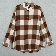 Old Navy Flannel Shirt Womens Xxl Tall Beige Brown Button Up Boyfriend Cabincore Flannel Boyfriend Button Up Shirt Collared Long Sleeves Button Cuff Curved Hem Cabin Core Comfort Loose Fit Size: Xxl Tall Please See Photos For Approximate Measurements Before Buying Manufacturer Color: Desert Floor (Beige Brown Check) We Attempt To Capture The Most Accurate Color. However, Due To Different Lighting Conditions And Computer Screens, Color May Vary From Actual Product. The Color Appears Closer To The Cheap Green Flannel Shirt, Oversized Brown Shirt With Button Closure, Beige Long Sleeve Flannel Shirt For Fall, Collared Beige Shirt For Fall, Brown Long Sleeve Flannel Shirt For Spring, Beige Long Sleeve Casual Flannel Shirt, Casual Beige Long Sleeve Flannel Shirt, Trendy Oversized Brown Shirt, Beige Casual Button-up Flannel Shirt