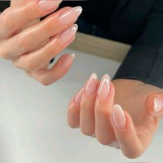 Simple Nails Minimalist, Shiny Neutral Nails, Natural Gel X Nails Almond, Simple Engagement Nails Almond, Acrylic Short Oval Nails, Opi Put It In Neutral Almond Nails, Light Pearl Nails, Neutral Chic Nails, Neutral Clear Nails