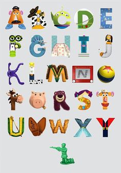 the letters are made up of cartoon characters