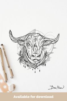 Line drawing of zodiac sign Taurus signed by the Slovak artist Deni Minar. Available for download and suitable as a tattoo for all astrology lovers.