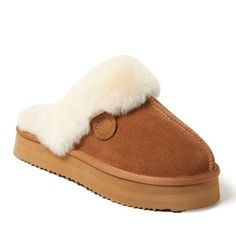 Fireside by Dearfoams Women's Melton Genuine Shearling Platform Scuff Slipper - Chestnut Size 9 Shearling Slippers With Textured Footbed And Round Toe, Shearling Cushioned Slip-on Slippers, Sheepskin Slip-on Slippers With Cushioned Footbed, Shearling Slip-on Slippers With Textured Footbed, Shearling Slippers With Rubber Sole And Closed Toe, Classic Sheepskin Slip-on Slippers, Classic Sheepskin Slippers With Round Toe, Classic Shearling Slip-on Slippers, Shearling Slip-on Slippers With Faux Fur Lining