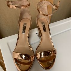 2 1/2 Inch Heels Very Comfy Rose Gold Worn Only Twice -Good Condition! Rose Gold Open Toe Heels With 4-inch Heel, Rose Gold 4-inch Heels For Formal Occasions, Chic Rose Gold Ankle Strap Heels, Chic Rose Gold High Heels, Rose Gold Heels With 4-inch Heel For Formal Occasions, Rose Gold High Heel Formal Heels, Rose Gold High Heel Heels For Formal Occasions, Formal Rose Gold Heels With 4-inch Heel, Rose Gold High Heels For Formal Occasions