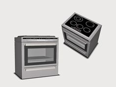 two ovens are shown side by side, one is silver and the other is black