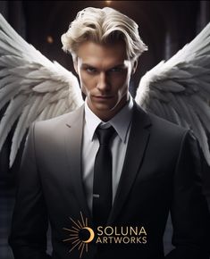 a man in a suit and tie with wings