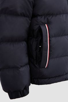 A mid-season essential, the Merary down jacket is crafted from ultra-lightweight polyester. The puffer is finished with a tricolor trim along the hood and pockets. Blue Hooded Duck Down Puffer Jacket, Navy Hooded Puffer Jacket With Pockets, Navy Down Puffer Outerwear, Down Jackets, Tri Color, Down Jacket, Vest Jacket, Royal Blue, Puffer